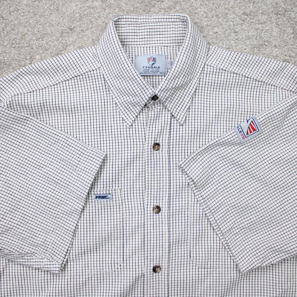 Tyndale FR Shirt Mens Large Black/White 9 Cal Cat 2 Flame Resistant S/S Button‎